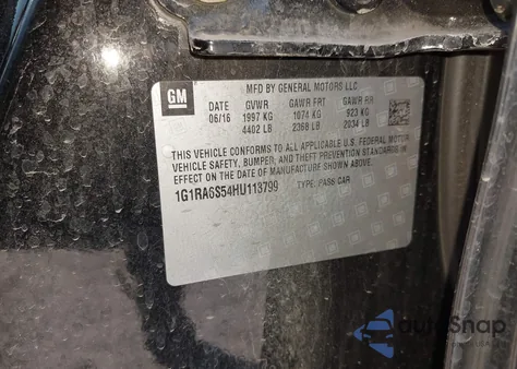 2017 Chevrolet Volt Lt z USA, uszkodzony, nr VIN 1G1RA6S54HU113799